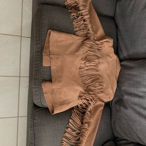 Brown Suede Jacket with Fringed Sleeves